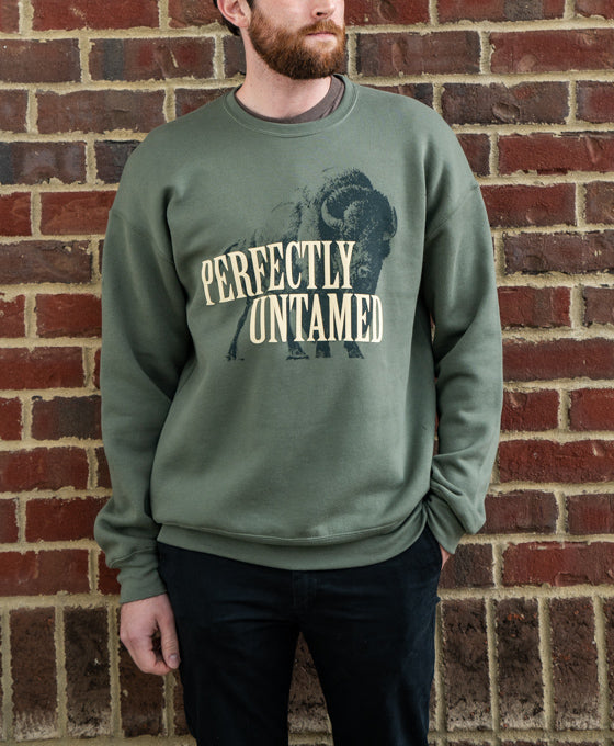 Buffalo Trace "Perfectly Untamed" Army Green Sweatshirt - Image 3